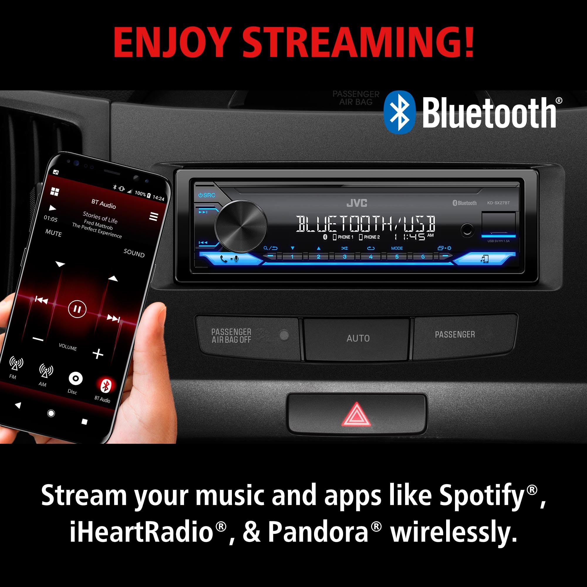 جهاز ستيريو سيارة JVC KD-SX27BT مزود بتقنية بلوتوث